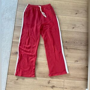 Brandy Melville Red Sweatpants with White Stripes